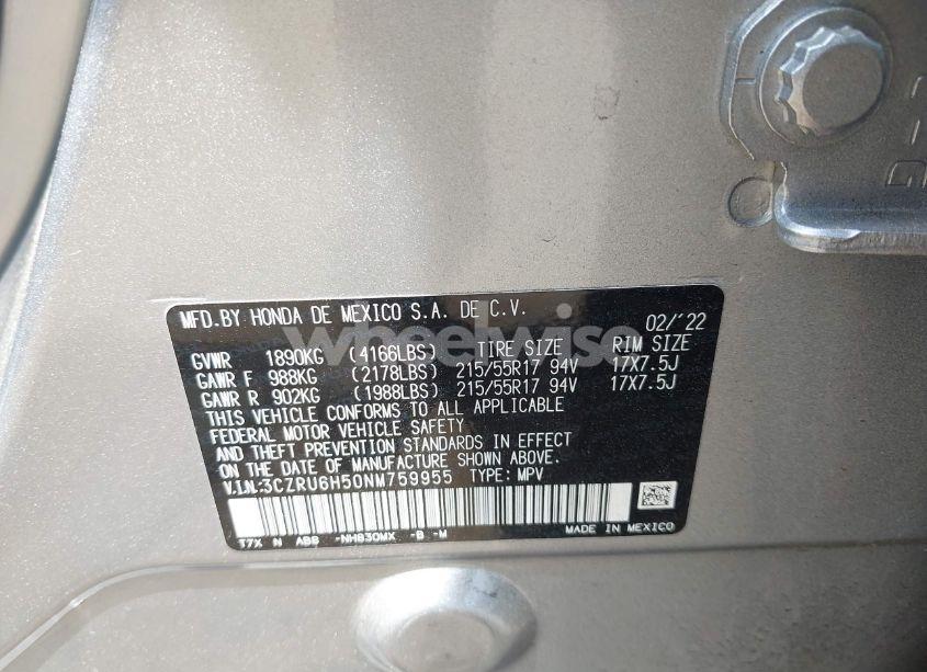 Photo 9 of 2022 Honda Hr-v AWD EX (VIN 3CZRU6H50NM759955)