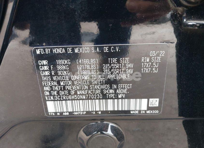 Photo 9 of 2022 Honda Hr-v EX (VIN 3CZRU6H50NM770230)
