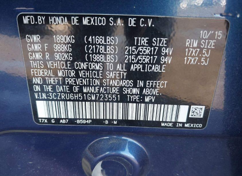 Photo 9 of 2016 Honda Hr-v EX (VIN 3CZRU6H51GM723551)