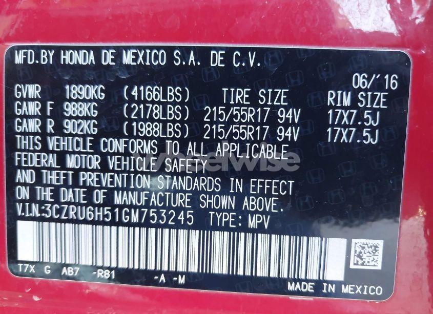 Photo 9 of 2016 Honda Hr-v EX (VIN 3CZRU6H51GM753245)