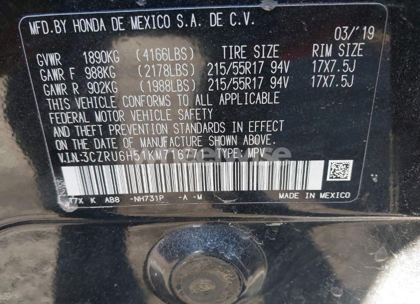 Photo 9 of 2019 Honda Hr-v EX (VIN 3CZRU6H51KM716771)