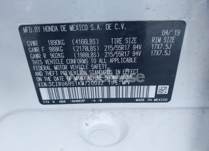 Photo 9 of 2019 Honda Hr-v EX (VIN 3CZRU6H51KM720092)