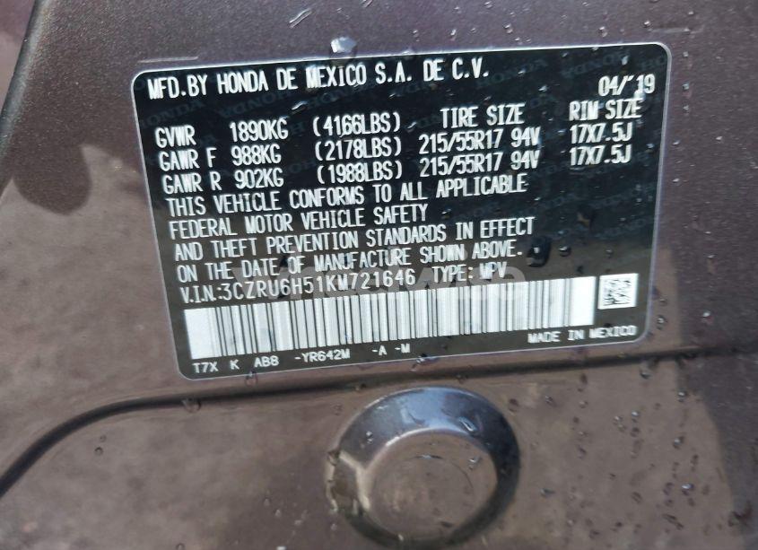 Photo 9 of 2019 Honda Hr-v EX (VIN 3CZRU6H51KM721646)