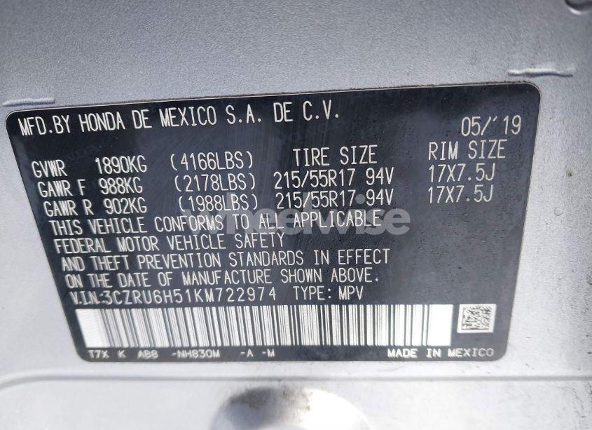 Photo 9 of 2019 Honda Hr-v EX (VIN 3CZRU6H51KM722974)