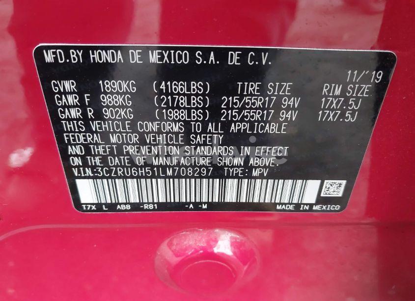 Photo 9 of 2020 Honda Hr-v AWD EX (VIN 3CZRU6H51LM708297)