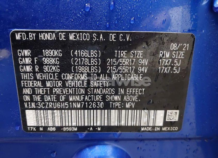 Photo 9 of 2022 Honda Hr-v AWD EX (VIN 3CZRU6H51NM712630)