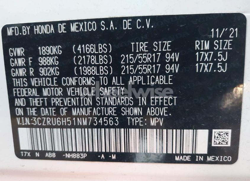 Photo 9 of 2022 Honda Hr-v AWD EX (VIN 3CZRU6H51NM734563)