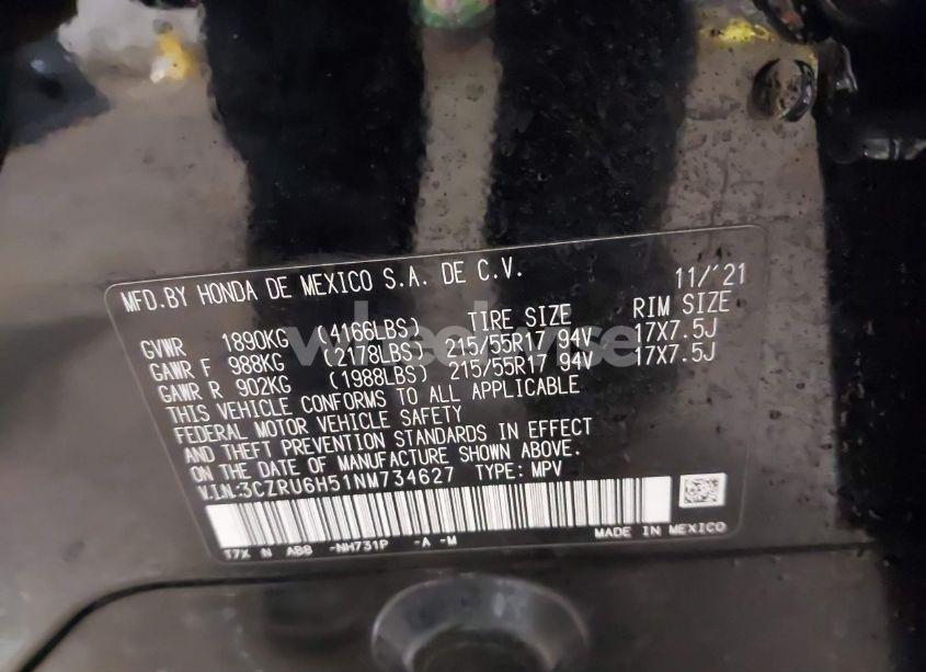 Photo 9 of 2022 Honda Hr-v AWD EX (VIN 3CZRU6H51NM734627)