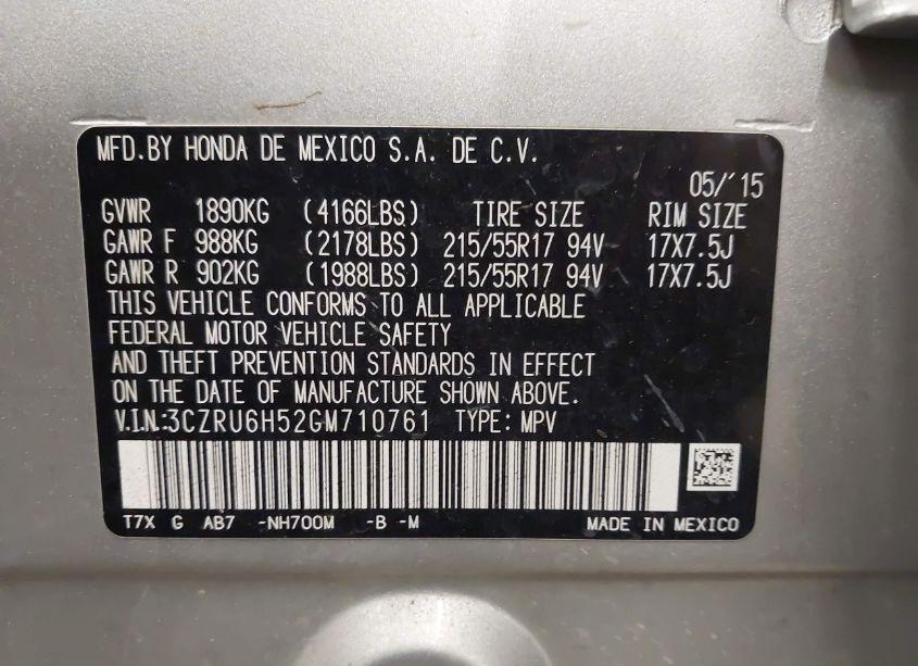 Photo 9 of 2016 Honda Hr-v EX (VIN 3CZRU6H52GM710761)