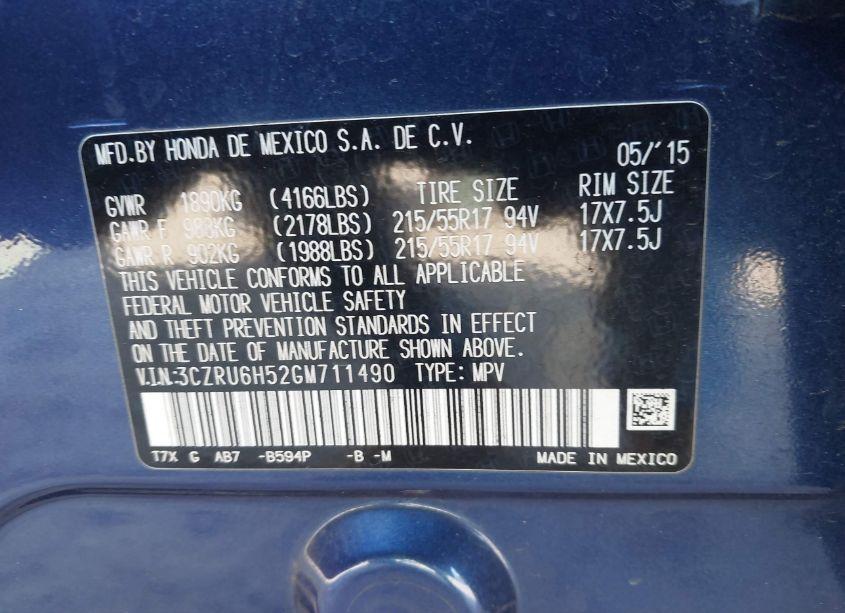 Photo 9 of 2016 Honda Hr-v EX (VIN 3CZRU6H52GM711490)