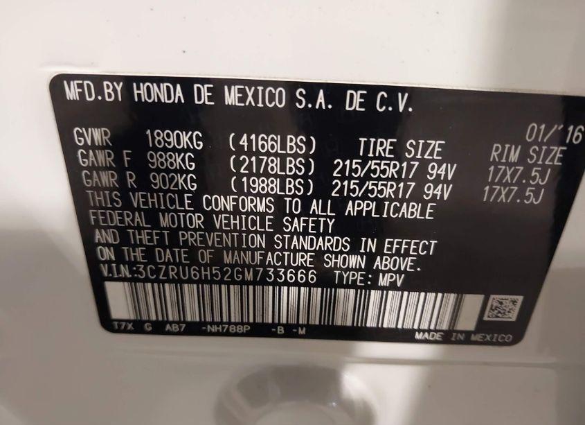 Photo 9 of 2016 Honda Hr-v EX (VIN 3CZRU6H52GM733666)
