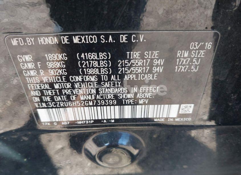 Photo 9 of 2016 Honda Hr-v EX (VIN 3CZRU6H52GM739399)