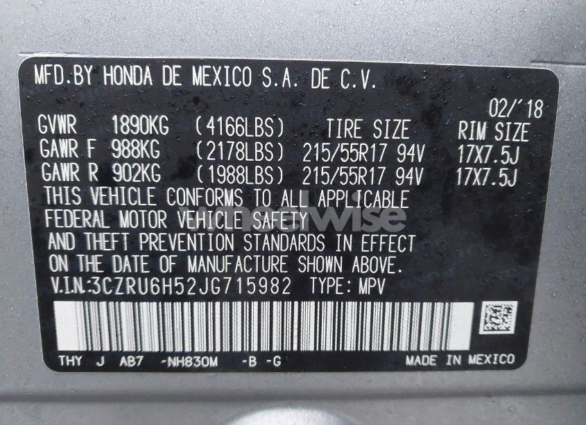 Photo 9 of 2018 Honda Hr-v EX (VIN 3CZRU6H52JG715982)