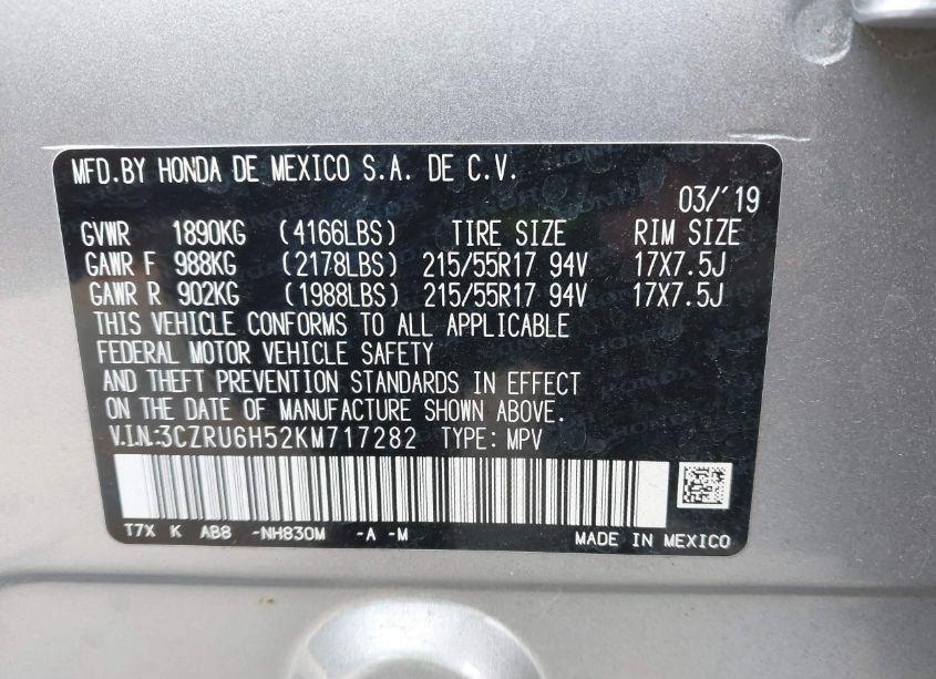 Photo 9 of 2019 Honda Hr-v EX (VIN 3CZRU6H52KM717282)