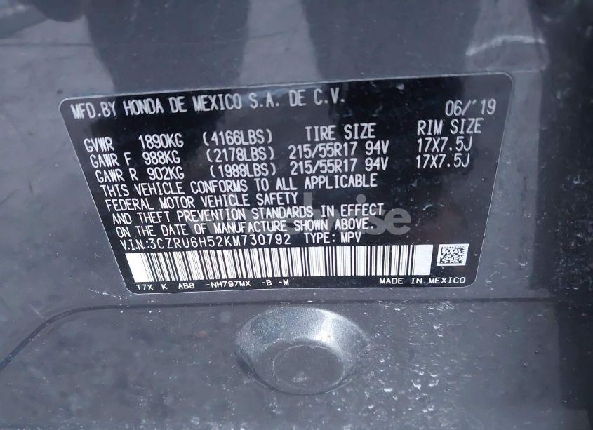 Photo 9 of 2019 Honda Hr-v EX (VIN 3CZRU6H52KM730792)