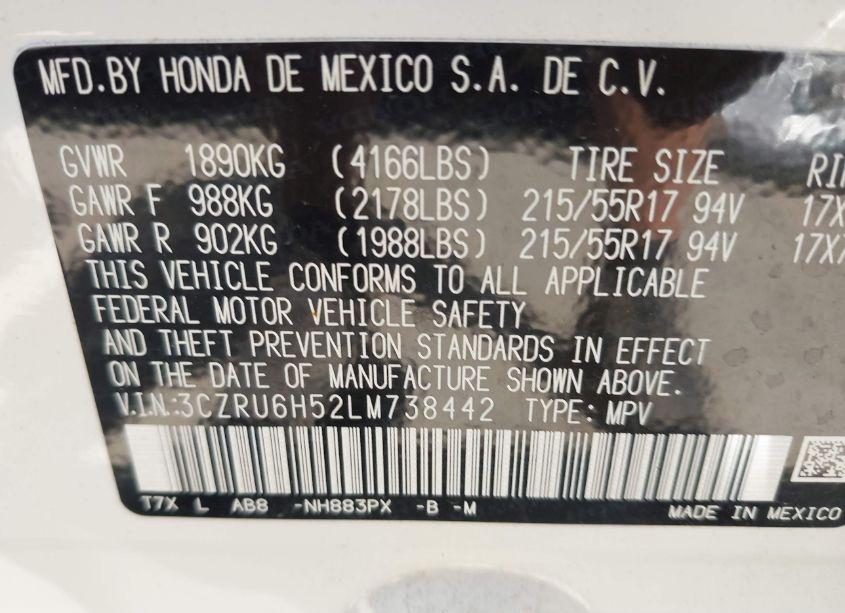 Photo 9 of 2020 Honda Hr-v AWD EX (VIN 3CZRU6H52LM738442)