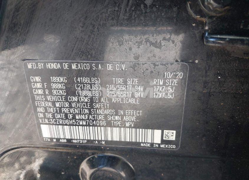 Photo 9 of 2021 Honda Hr-v AWD EX (VIN 3CZRU6H52MM704096)