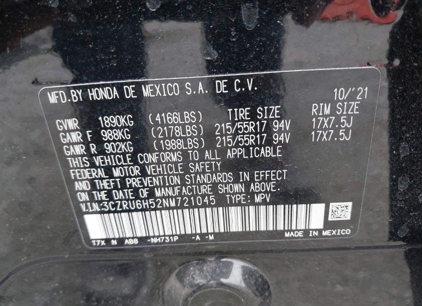 Photo 9 of 2022 Honda Hr-v AWD EX (VIN 3CZRU6H52NM721045)