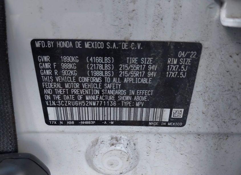 Photo 9 of 2022 Honda Hr-v AWD EX (VIN 3CZRU6H52NM771136)