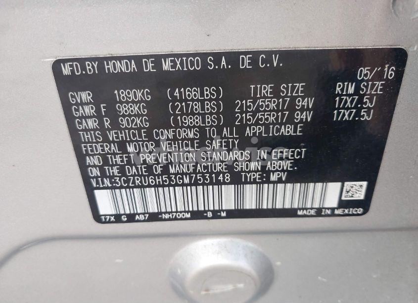 Photo 9 of 2016 Honda Hr-v EX (VIN 3CZRU6H53GM753148)