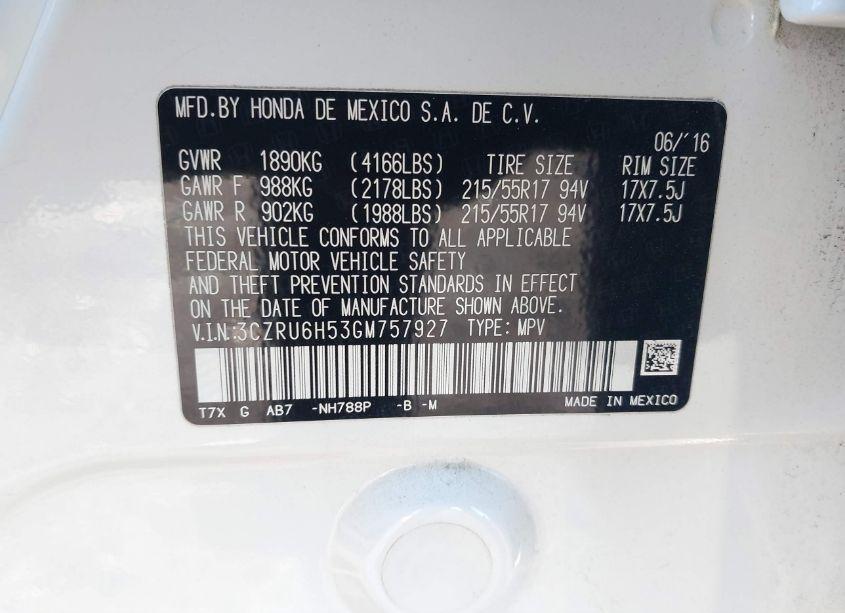 Photo 9 of 2016 Honda Hr-v EX (VIN 3CZRU6H53GM757927)