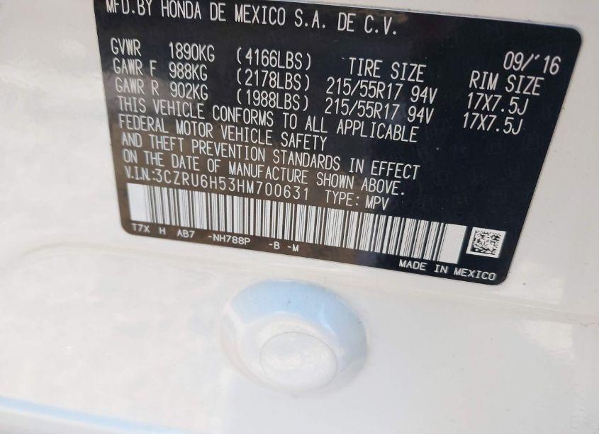 Photo 9 of 2017 Honda Hr-v EX (VIN 3CZRU6H53HM700631)