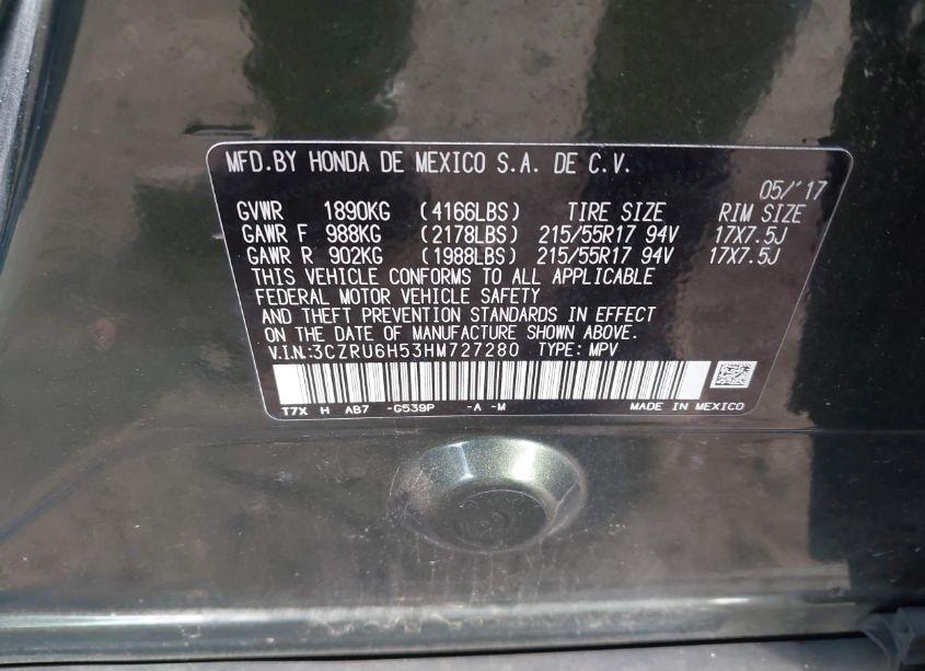 Photo 9 of 2017 Honda Hr-v EX (VIN 3CZRU6H53HM727280)