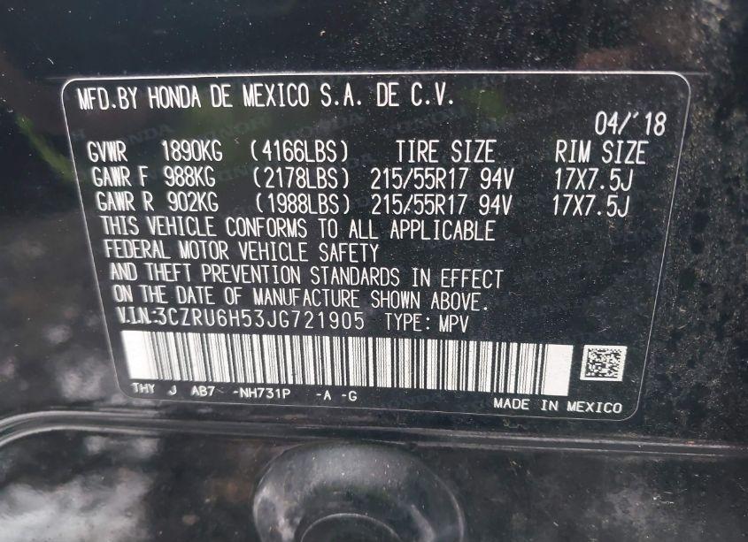 Photo 9 of 2018 Honda Hr-v EX (VIN 3CZRU6H53JG721905)