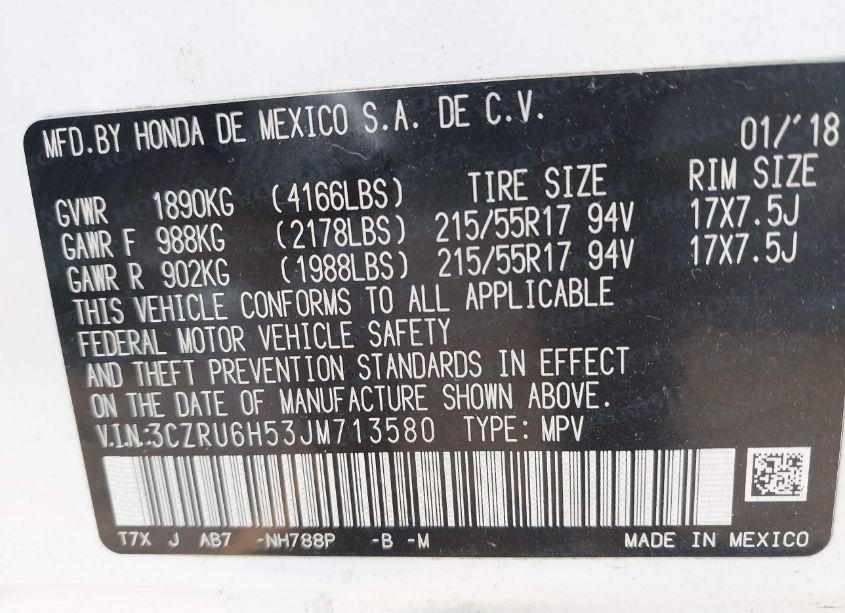 Photo 9 of 2018 Honda Hr-v EX (VIN 3CZRU6H53JM713580)