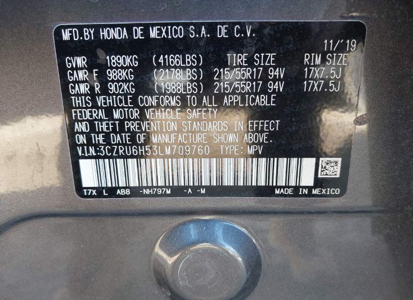 Photo 9 of 2020 Honda Hr-v AWD EX (VIN 3CZRU6H53LM709760)