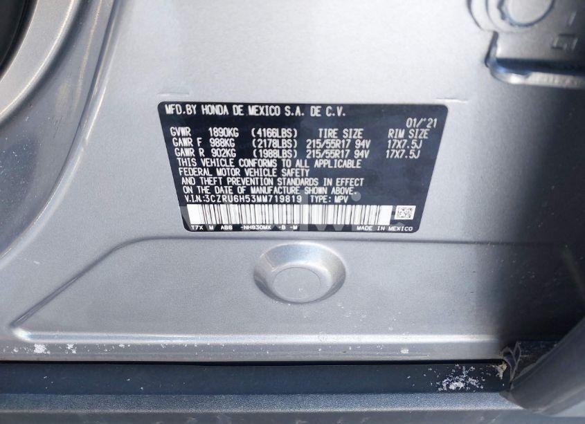 Photo 9 of 2021 Honda Hr-v AWD EX (VIN 3CZRU6H53MM719819)