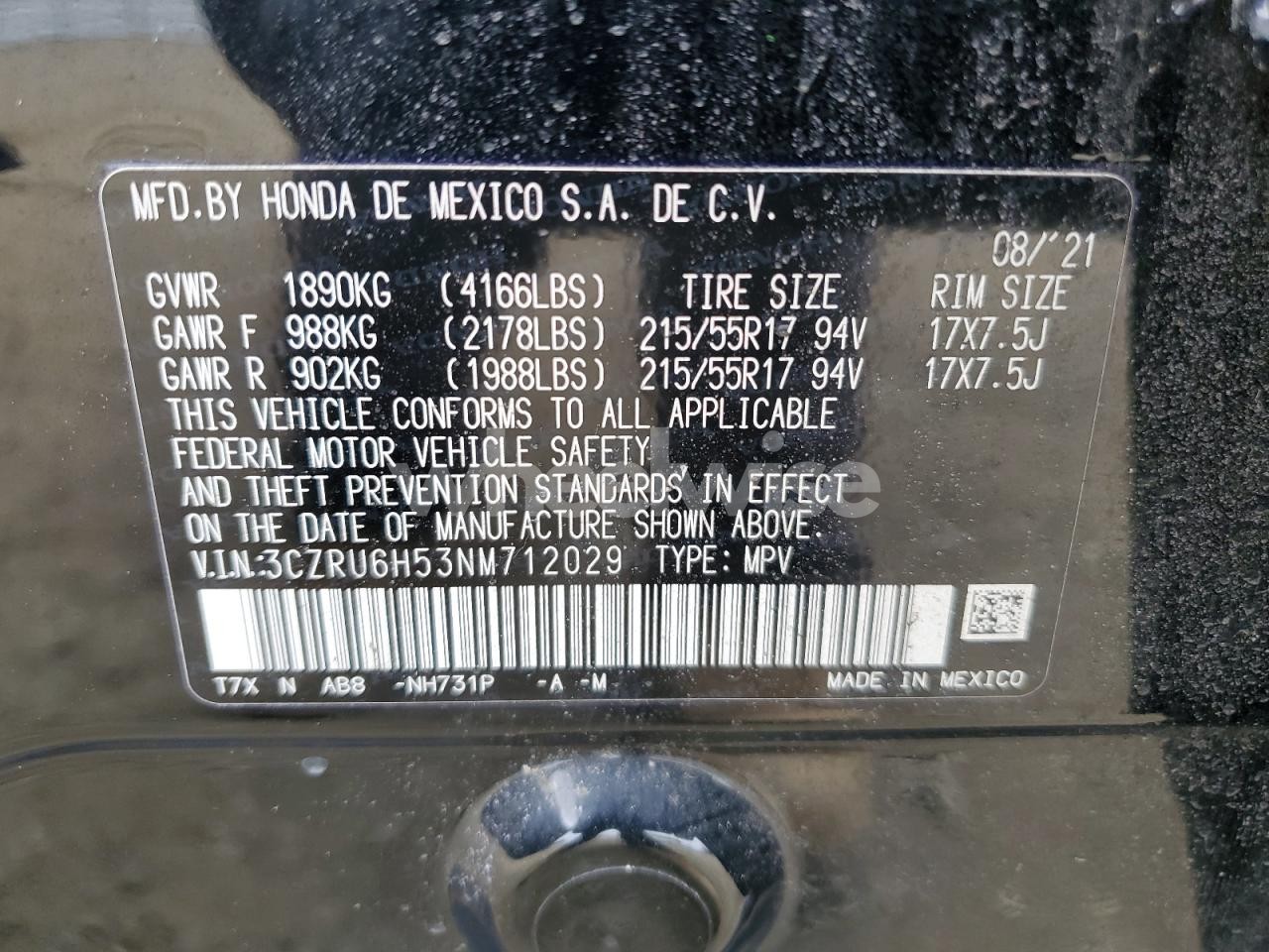 Photo 13 of 2022 HONDA HR-V EX (VIN 3CZRU6H53NM712029)