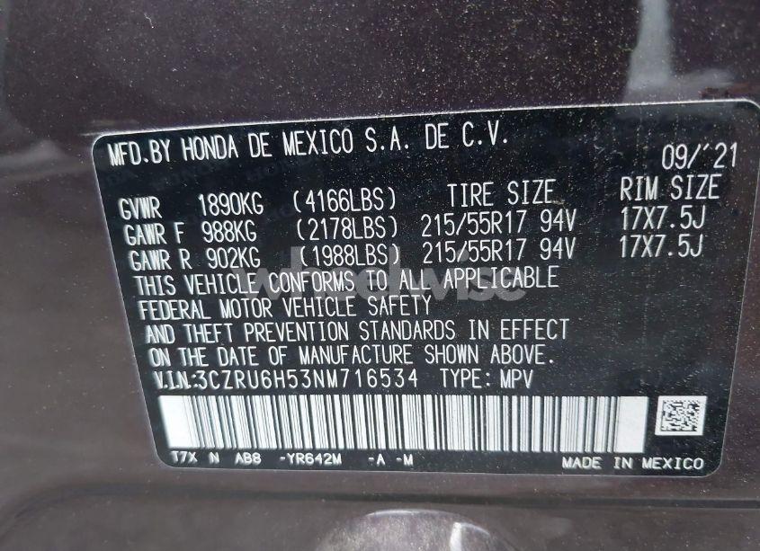 Photo 9 of 2022 Honda Hr-v AWD EX (VIN 3CZRU6H53NM716534)