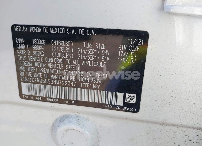 Photo 9 of 2022 Honda Hr-v AWD EX (VIN 3CZRU6H53NM729347)