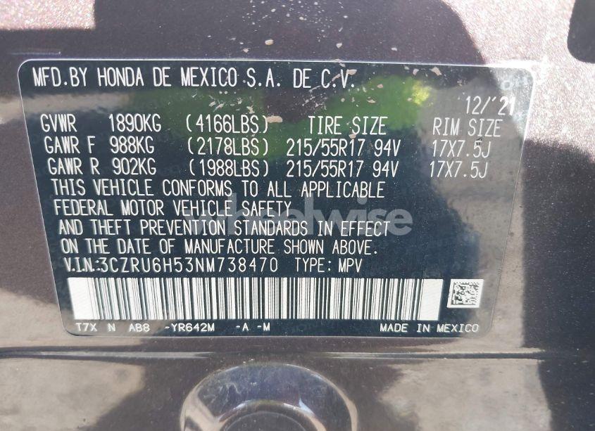 Photo 9 of 2022 Honda Hr-v AWD EX (VIN 3CZRU6H53NM738470)