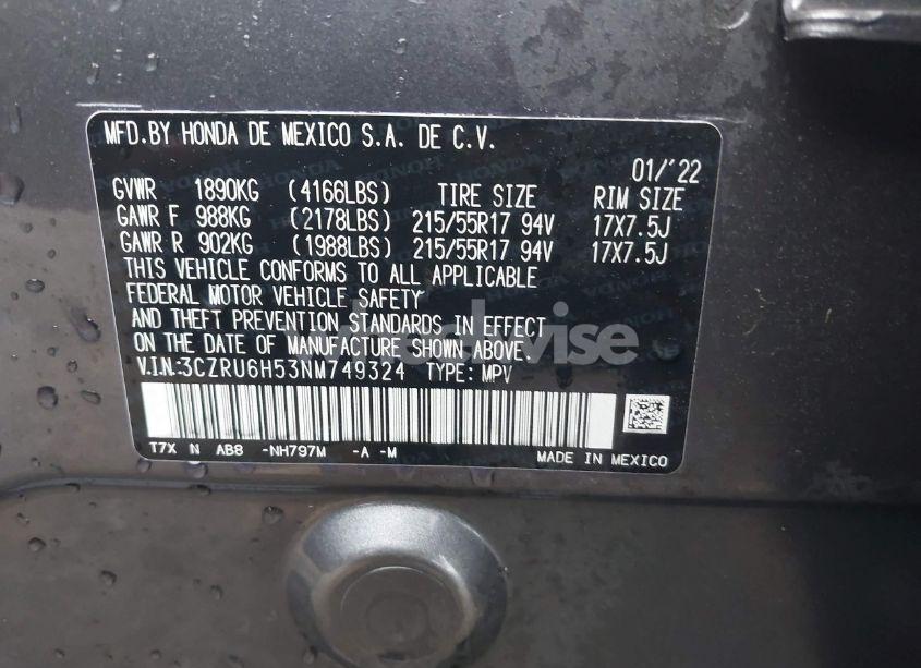 Photo 9 of 2022 Honda Hr-v AWD EX (VIN 3CZRU6H53NM749324)