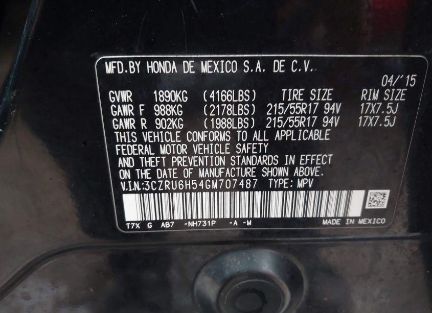 Photo 9 of 2016 Honda Hr-v EX (VIN 3CZRU6H54GM707487)