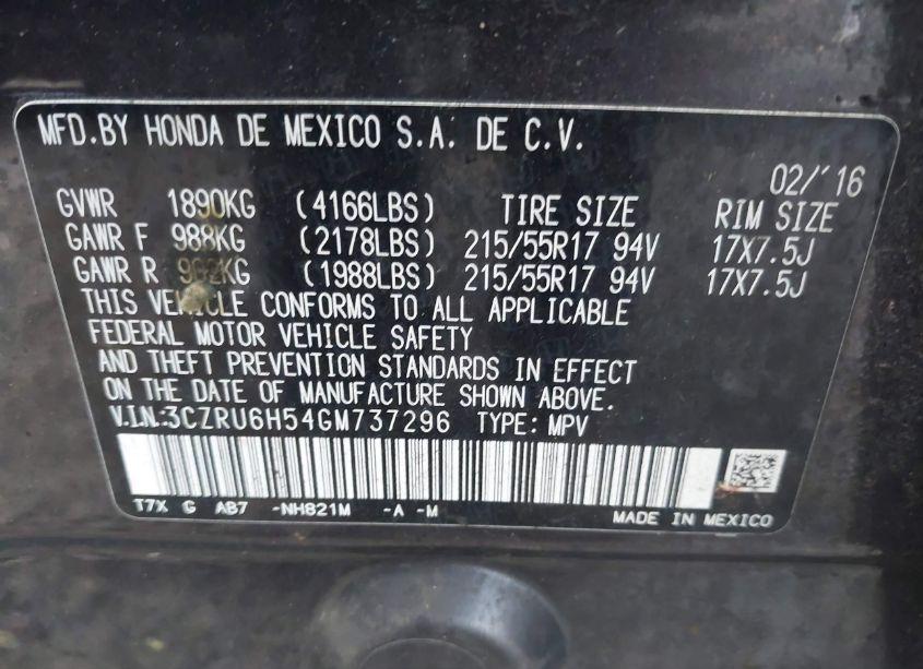 Photo 9 of 2016 Honda Hr-v EX (VIN 3CZRU6H54GM737296)