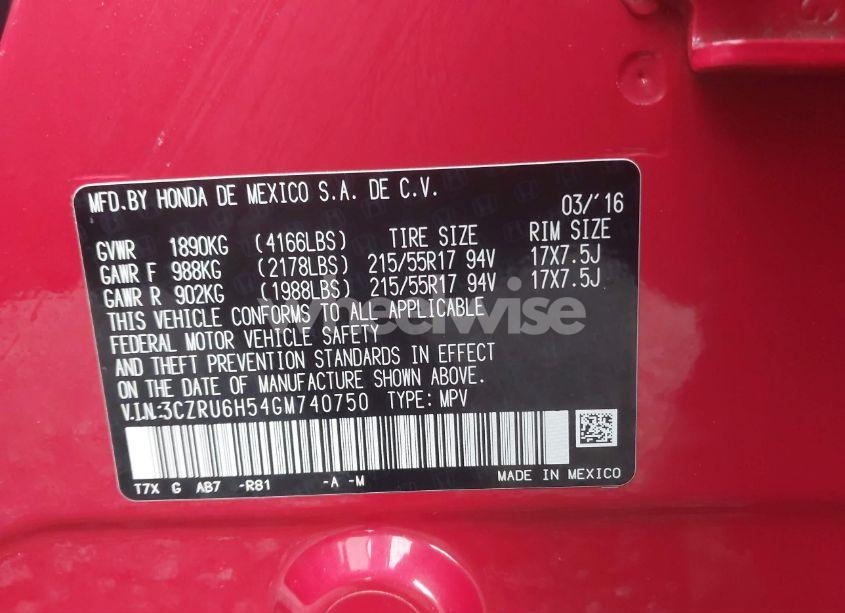 Photo 9 of 2016 Honda Hr-v EX (VIN 3CZRU6H54GM740750)