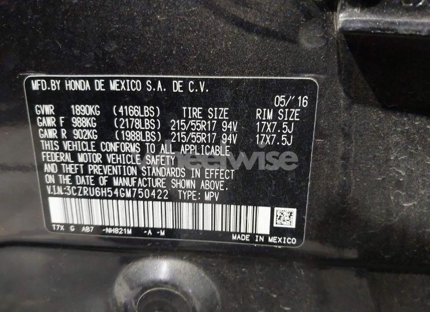 Photo 9 of 2016 Honda Hr-v EX (VIN 3CZRU6H54GM750422)