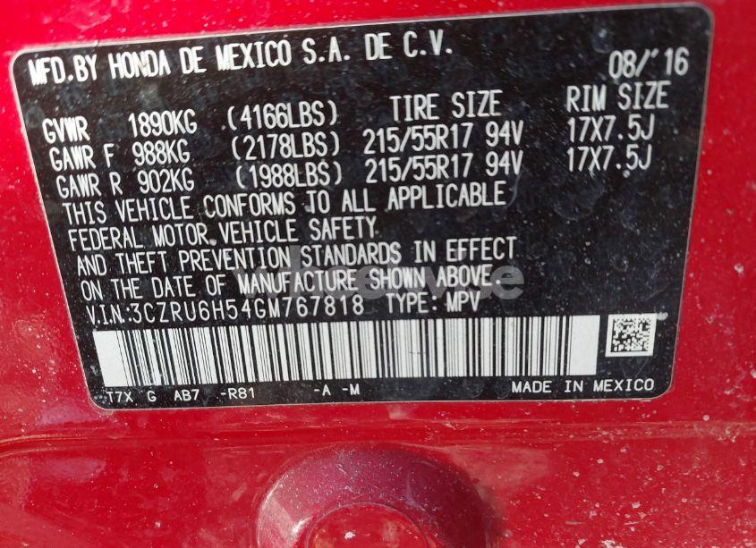 Photo 9 of 2016 Honda Hr-v EX (VIN 3CZRU6H54GM767818)