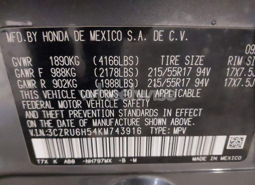 Photo 9 of 2019 Honda Hr-v EX (VIN 3CZRU6H54KM743916)