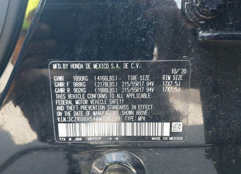 Photo 9 of 2021 Honda Hr-v AWD EX (VIN 3CZRU6H54MM706299)