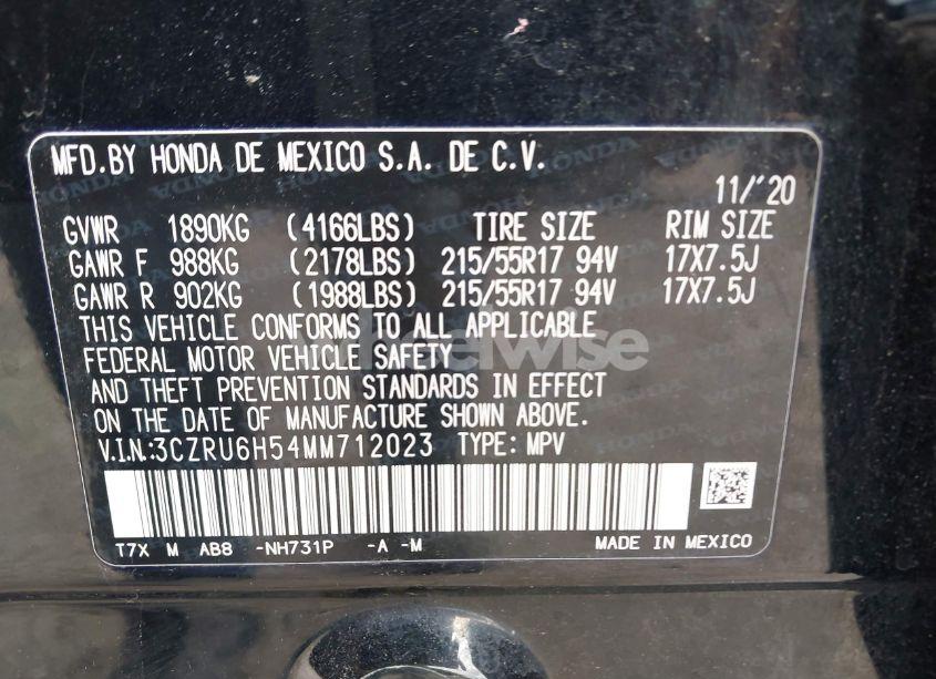 Photo 9 of 2021 Honda Hr-v AWD EX (VIN 3CZRU6H54MM712023)