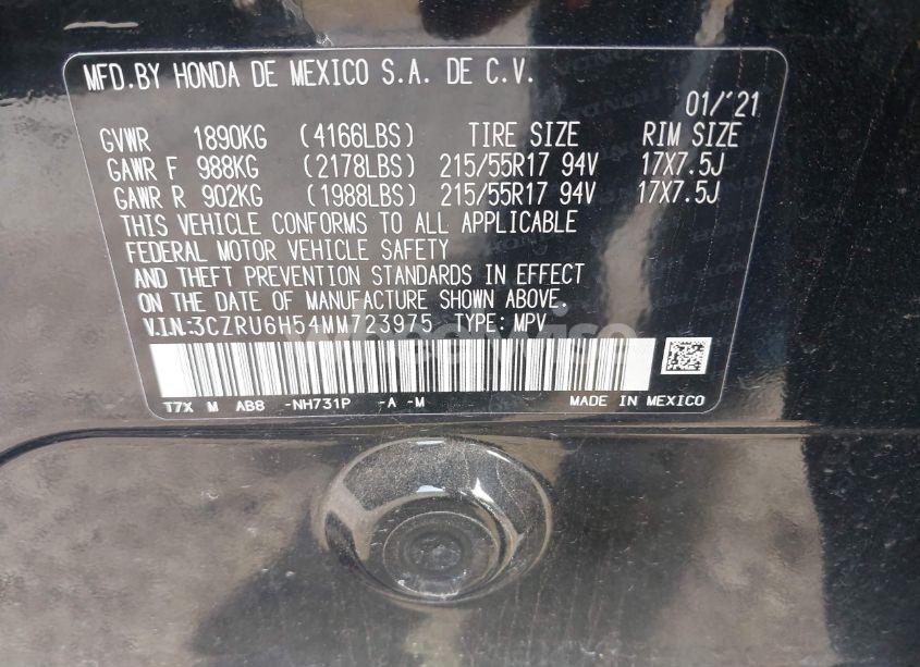 Photo 9 of 2021 Honda Hr-v AWD EX (VIN 3CZRU6H54MM723975)