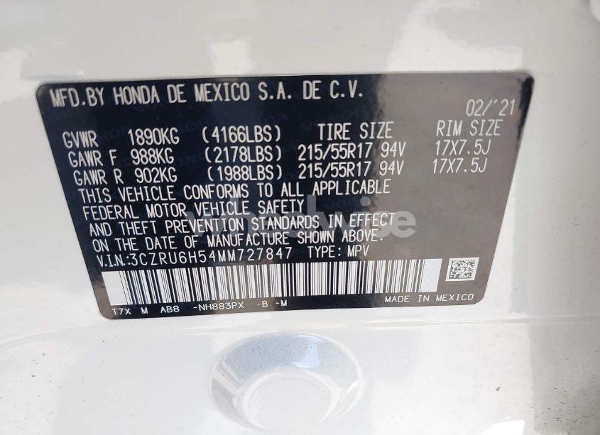 Photo 9 of 2021 Honda Hr-v AWD EX (VIN 3CZRU6H54MM727847)