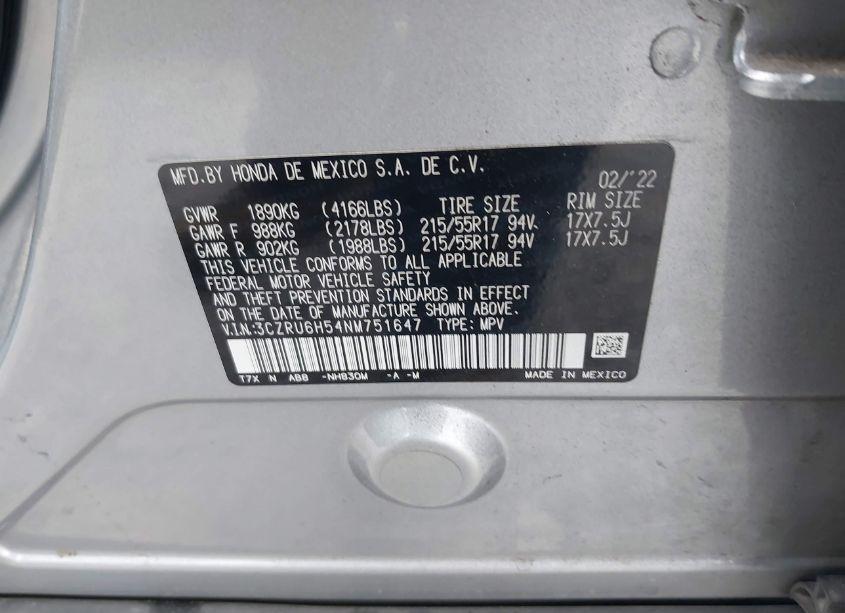 Photo 9 of 2022 Honda Hr-v AWD EX (VIN 3CZRU6H54NM751647)