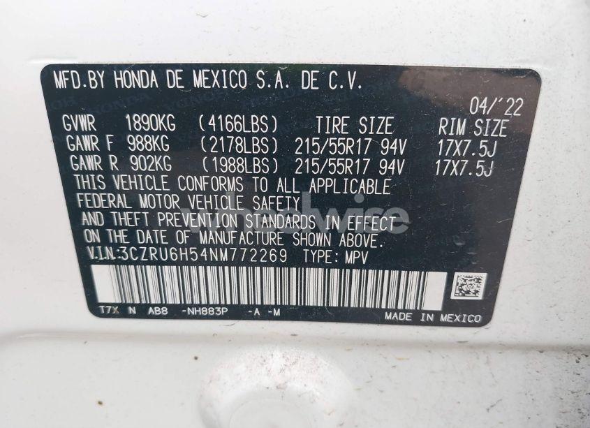 Photo 9 of 2022 Honda Hr-v AWD EX (VIN 3CZRU6H54NM772269)