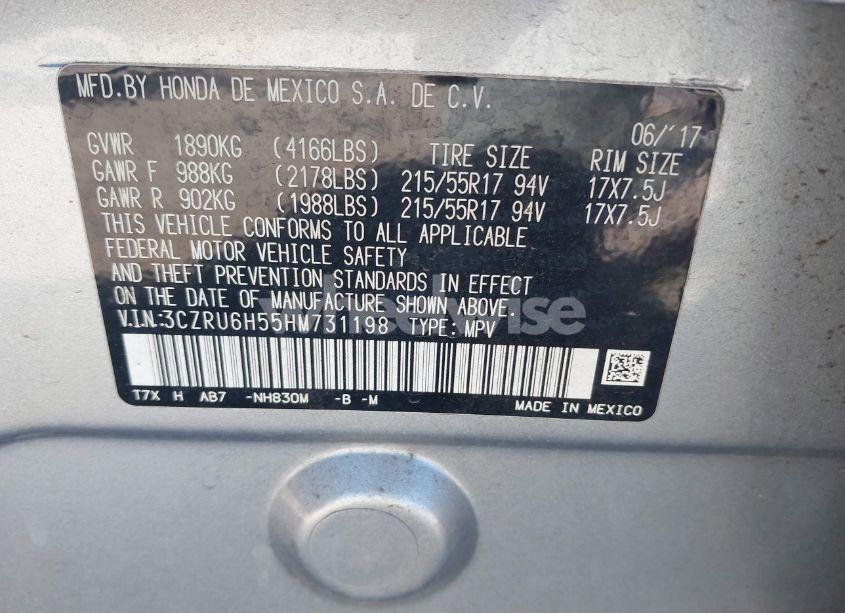 Photo 9 of 2017 Honda Hr-v EX (VIN 3CZRU6H55HM731198)