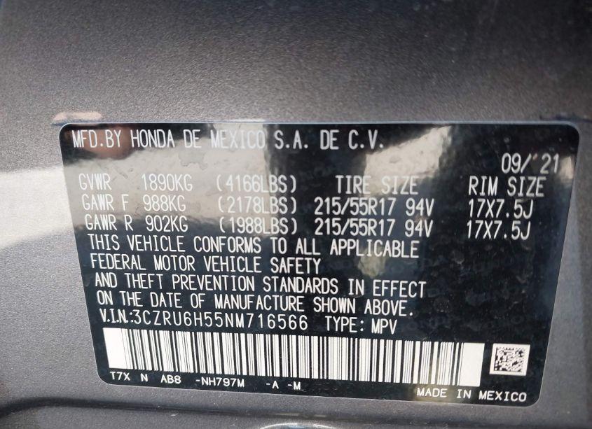 Photo 9 of 2022 Honda Hr-v AWD EX (VIN 3CZRU6H55NM716566)